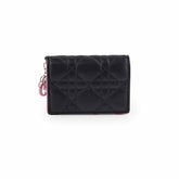 Christian Dior Lambskin Cannage Bi-Colour Flap Card Holder Black/Pink